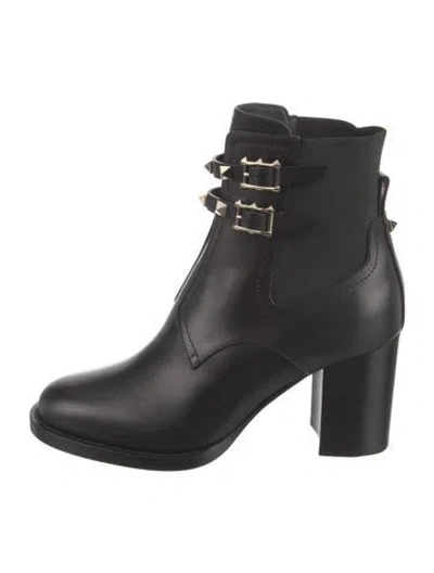 Pre-owned Valentino Garavani Rockstud Accents Leather Combat Boots In Black