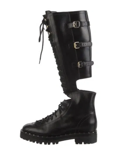 Pre-owned Valentino Garavani Rockstud Accents Leather Combat Boots In Black