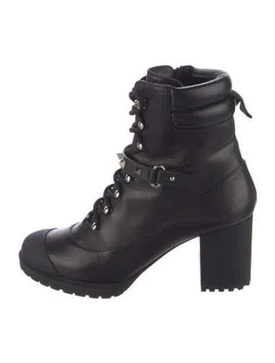 Pre-owned Valentino Garavani Rockstud Accents Leather Combat Boots In Black