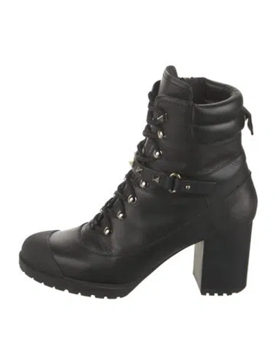 Pre-owned Valentino Garavani Rockstud Accents Leather Combat Boots In Black