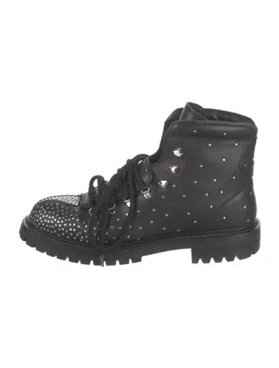 Pre-owned Valentino Garavani Rockstud Accents Leather Combat Boots In Black