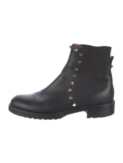 Pre-owned Valentino Garavani Rockstud Accents Leather Combat Boots In Black