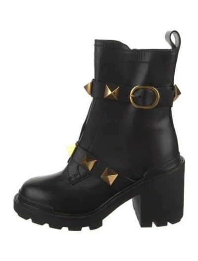 Pre-owned Valentino Garavani Rockstud Accents Leather Combat Boots In Black