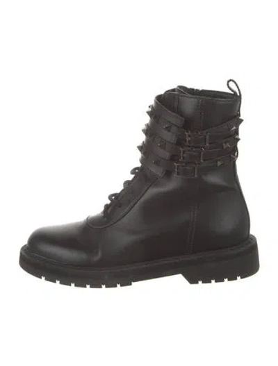 Pre-owned Valentino Garavani Rockstud Accents Leather Combat Boots In Black