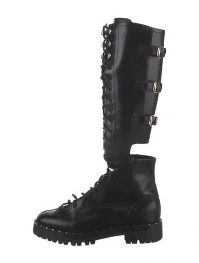 Pre-owned Valentino Garavani Rockstud Accents Leather Combat Boots In Black
