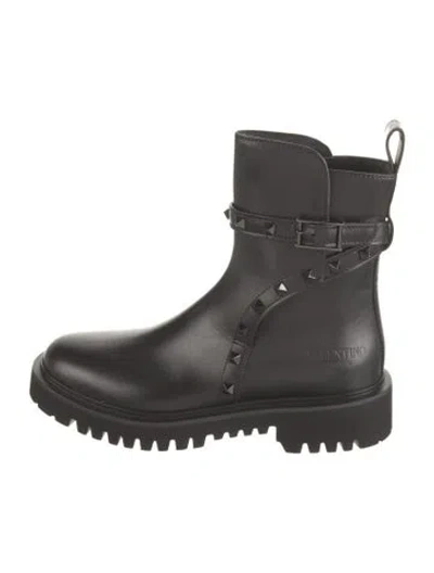 Pre-owned Valentino Garavani Rockstud Accents Leather Combat Boots In Black