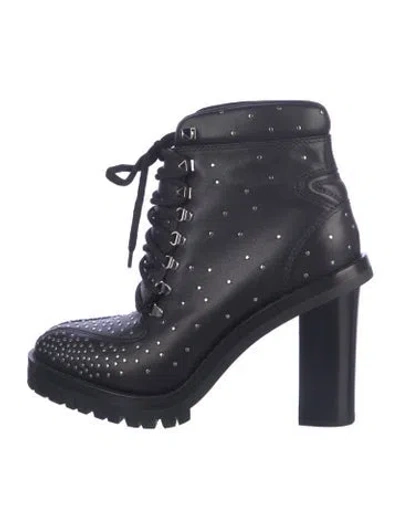 Pre-owned Valentino Garavani Rockstud Accents Leather Combat Boots In Blue