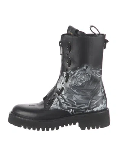 Pre-owned Valentino Garavani Rockstud Accents Leather Combat Boots In Gray