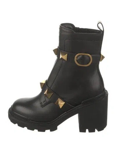 Pre-owned Valentino Garavani Rockstud Accents Leather Combat Boots W/ Tags In Black