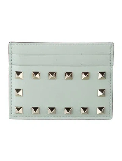 Pre-owned Valentino Garavani Rockstud Accents Leather Compact Wallet In Green