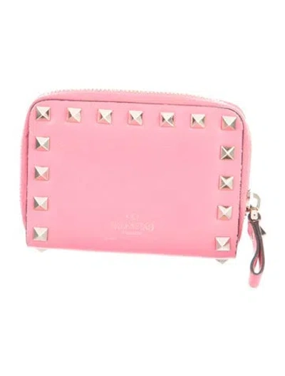 Pre-owned Valentino Garavani Rockstud Accents Leather Compact Wallet In Pink