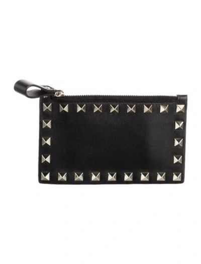 Pre-owned Valentino Garavani Rockstud Accents Leather Continental Wallet In Black