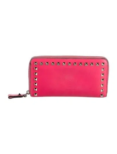 Pre-owned Valentino Garavani Rockstud Accents Leather Continental Wallet In Pink