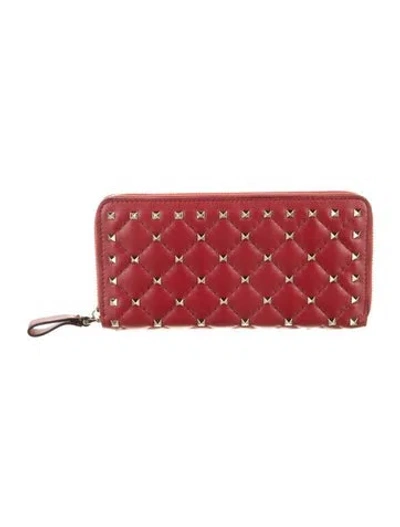 Pre-owned Valentino Garavani Rockstud Accents Leather Continental Wallet In Red