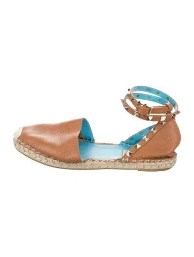 Pre-owned Valentino Garavani Rockstud Accents Leather D'orsay Flats In Brown