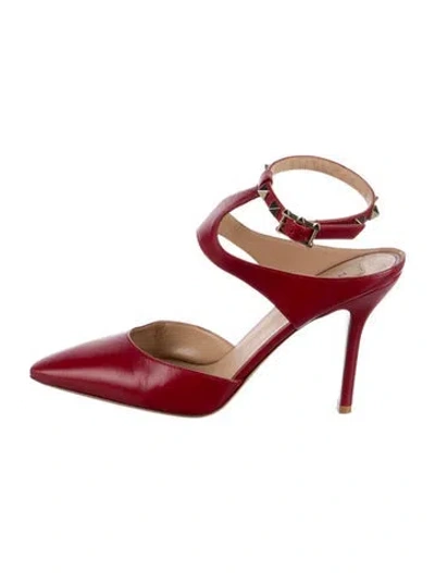 Pre-owned Valentino Garavani Rockstud Accents Leather D'orsay Pumps In Red