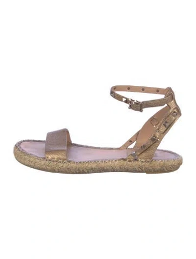 Pre-owned Valentino Garavani Rockstud Accents Leather Espadrilles