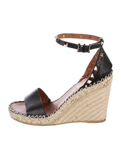 Pre-owned Valentino Garavani Rockstud Accents Leather Espadrilles