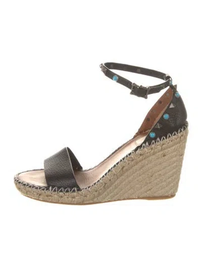 Pre-owned Valentino Garavani Rockstud Accents Leather Espadrilles