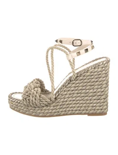 Pre-owned Valentino Garavani Rockstud Accents Leather Espadrilles