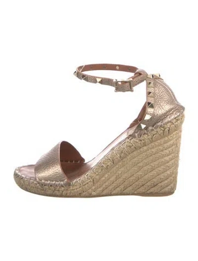 Pre-owned Valentino Garavani Rockstud Accents Leather Espadrilles