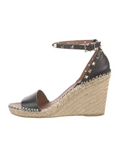 Pre-owned Valentino Garavani Rockstud Accents Leather Espadrilles