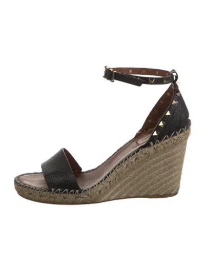 Pre-owned Valentino Garavani Rockstud Accents Leather Espadrilles