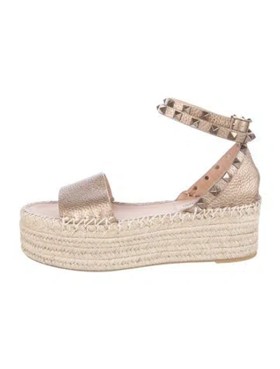 Pre-owned Valentino Garavani Rockstud Accents Leather Espadrilles