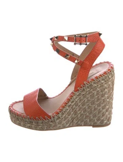 Pre-owned Valentino Garavani Rockstud Accents Leather Espadrilles
