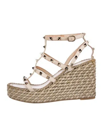 Pre-owned Valentino Garavani Rockstud Accents Leather Espadrilles