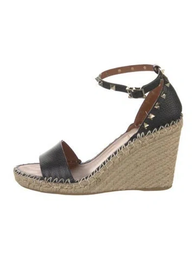 Pre-owned Valentino Garavani Rockstud Accents Leather Espadrilles