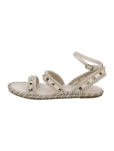 Pre-owned Valentino Garavani Rockstud Accents Leather Espadrilles