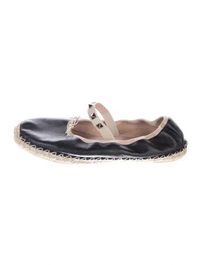 Pre-owned Valentino Garavani Rockstud Accents Leather Espadrilles