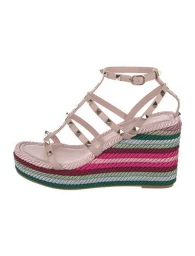 Pre-owned Valentino Garavani Rockstud Accents Leather Espadrilles