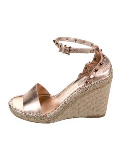 Pre-owned Valentino Garavani Rockstud Accents Leather Espadrilles