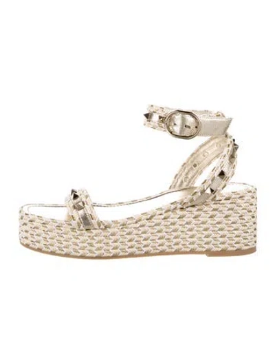 Pre-owned Valentino Garavani Rockstud Accents Leather Espadrilles