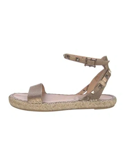 Pre-owned Valentino Garavani Rockstud Accents Leather Espadrilles