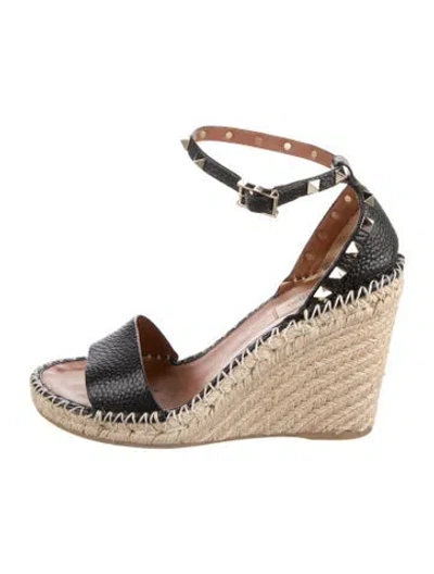 Pre-owned Valentino Garavani Rockstud Accents Leather Espadrilles In Black