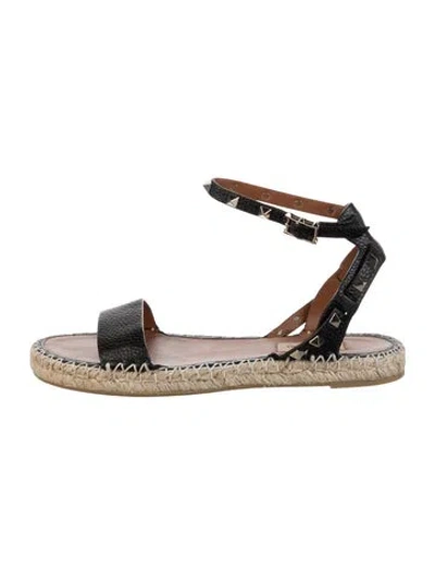 Pre-owned Valentino Garavani Rockstud Accents Leather Espadrilles In Black