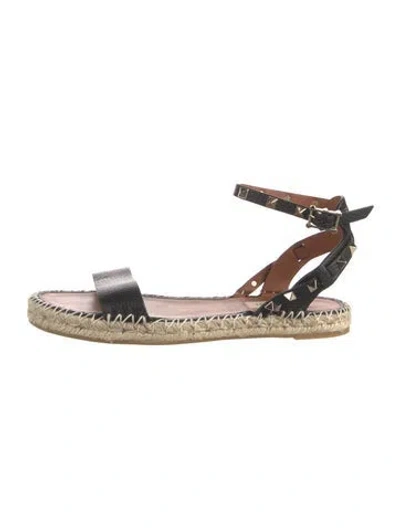 Pre-owned Valentino Garavani Rockstud Accents Leather Espadrilles In Black