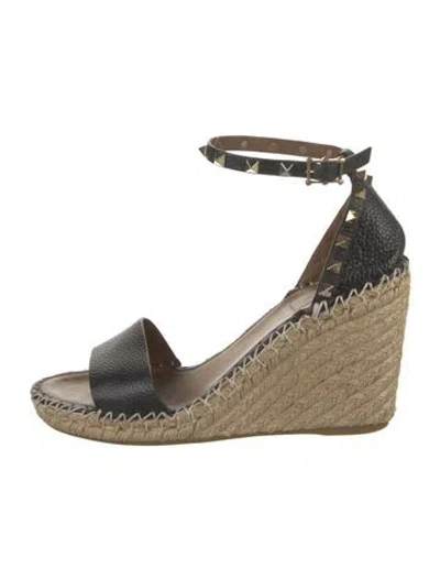 Pre-owned Valentino Garavani Rockstud Accents Leather Espadrilles In Black