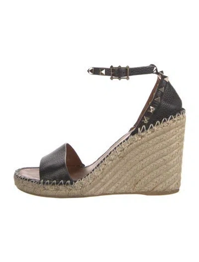 Pre-owned Valentino Garavani Rockstud Accents Leather Espadrilles In Black