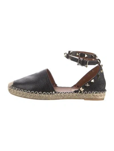 Pre-owned Valentino Garavani Rockstud Accents Leather Espadrilles In Black