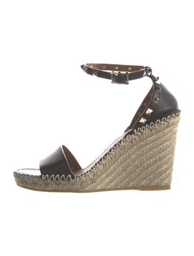 Pre-owned Valentino Garavani Rockstud Accents Leather Espadrilles In Black