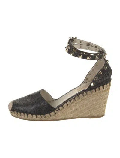 Pre-owned Valentino Garavani Rockstud Accents Leather Espadrilles In Black