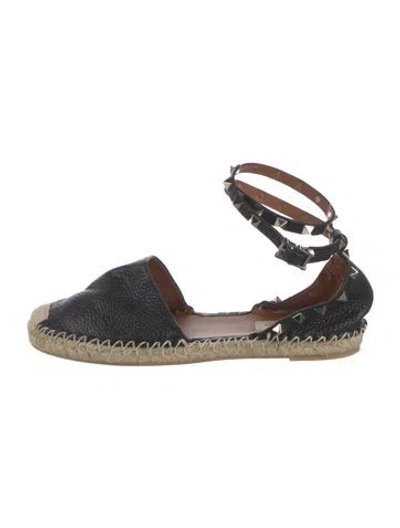 Pre-owned Valentino Garavani Rockstud Accents Leather Espadrilles In Black