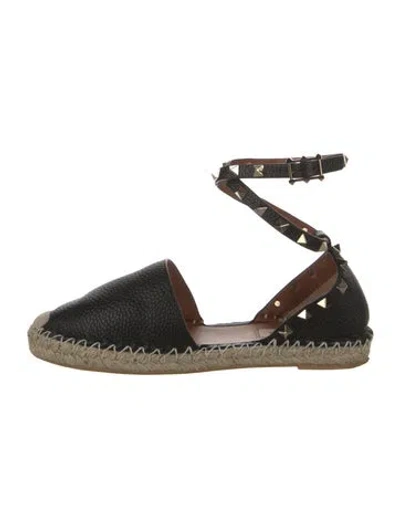 Pre-owned Valentino Garavani Rockstud Accents Leather Espadrilles In Black
