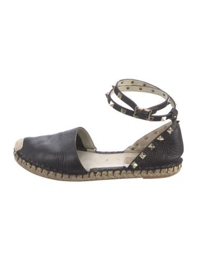 Pre-owned Valentino Garavani Rockstud Accents Leather Espadrilles In Black