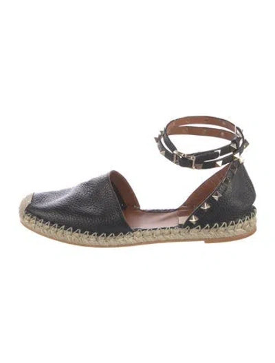Pre-owned Valentino Garavani Rockstud Accents Leather Espadrilles In Black