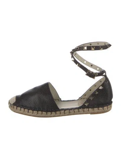 Pre-owned Valentino Garavani Rockstud Accents Leather Espadrilles In Black